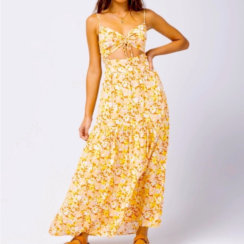 l*space Yellow Floral Tie-Front Maxi Dress